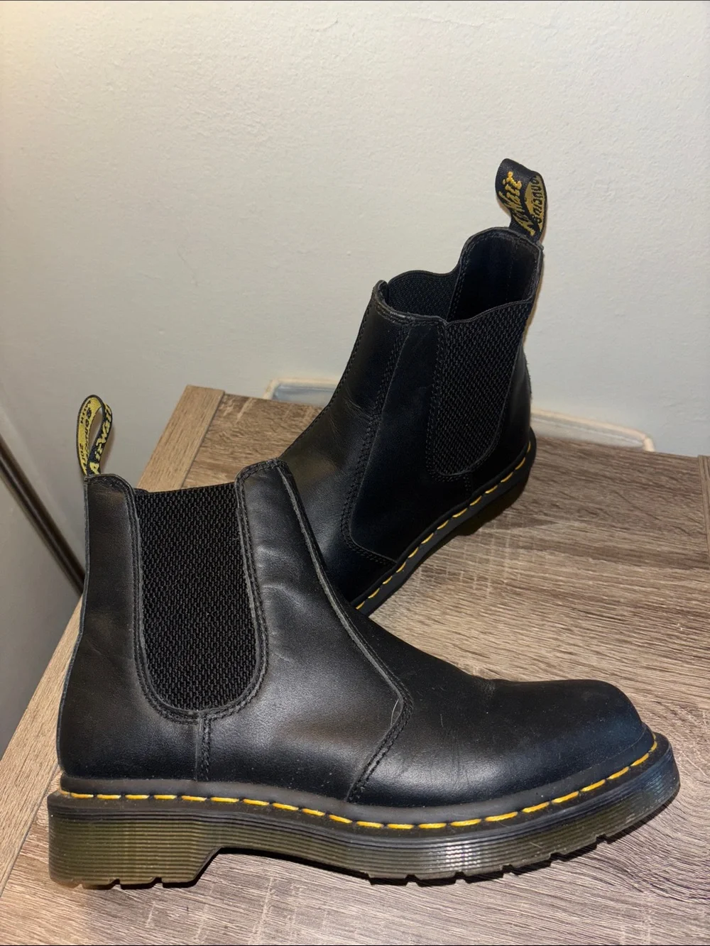 Dr. Martens Black Leather Chukka Boots with Yellow Stitching